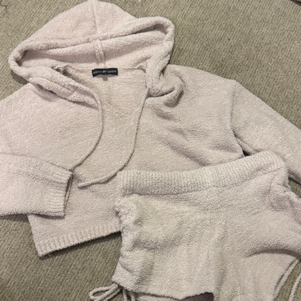 Almost Famous Cream Hooded Sweater Set